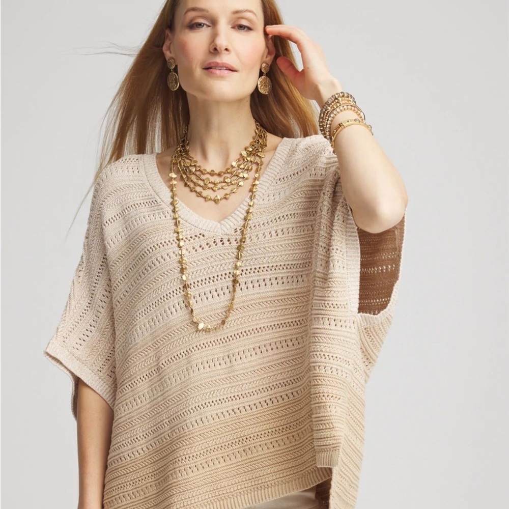 Chico's Ombre Cream V-Neck Poncho - S/M